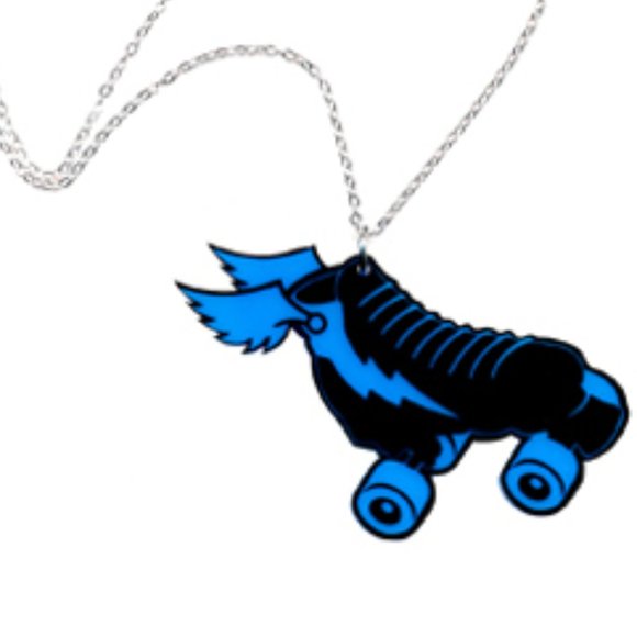 SOURPUSS - BLUE ROLLER DERBY ROLLER SKATE NECKLACE - Picture 1 of 2